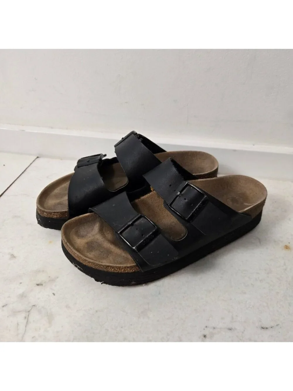 Birkenstock Papillio Arizona Size 8 Black Birko-Flor Platform Sandals Vegan
